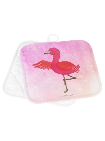Mr. & Mrs. Panda 2er Set Topflappen  Flamingo Yoga ohne Spruch in Aquarell Pink