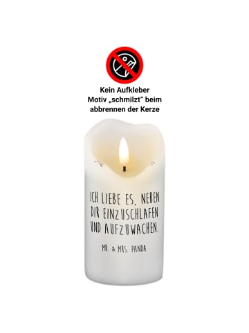 Mr. & Mrs. Panda Stumpenkerze Pinguine Einschlafen mit Spruch in Weiß