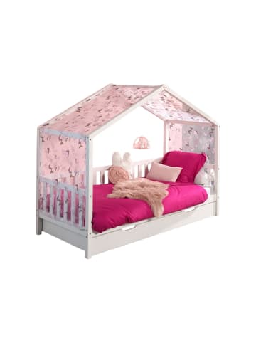 58 aufm Kessel HAUSBETT mit Textilhimmel Kapua 210x170x97 aus Massivholz in Weiß