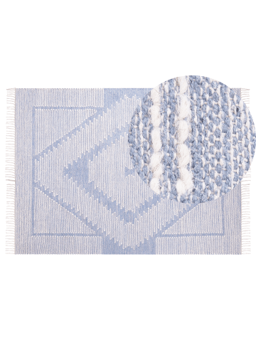 Beliani Kurzflor ANSAR in Blau/Weiß - (W) 140 x (L) 200 cm