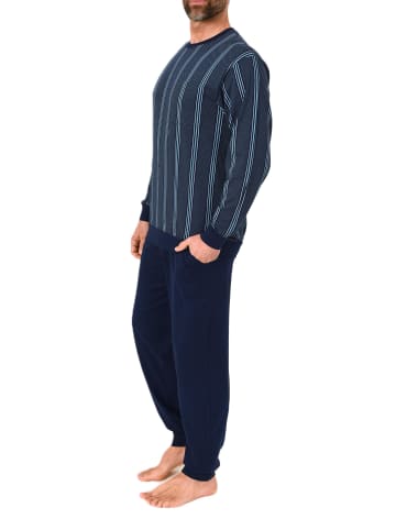 NORMANN Langarm Schlafanzug Pyjama Bündchen Streifen in marine