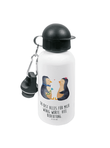 Mr. & Mrs. Panda Kindertrinkflasche Pinguin Pärchen mit Spruch in Weiß