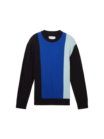 TOM TAILOR Denim Strickpullover in black blue vertical block