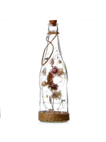 MARELIDA LED Dekoflasche mit Trockenblumen in transparent - H: 24cm