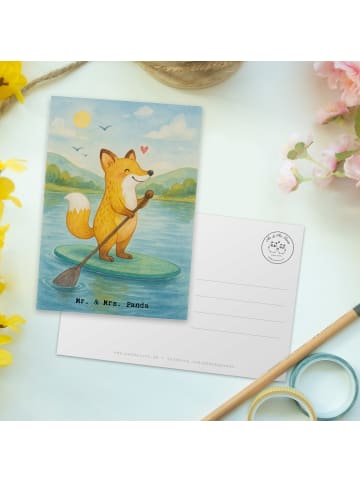 Mr. & Mrs. Panda Postkarte Fuchs Stand Up Paddling Design ohne S... in Weiß