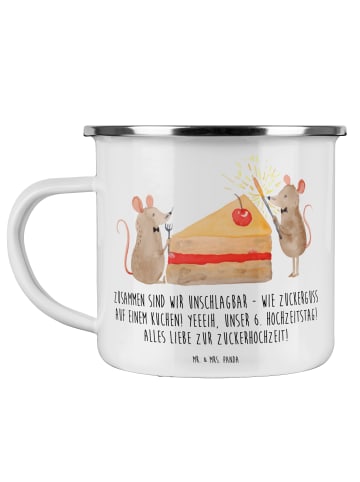 Mr. & Mrs. Panda Camping Emaille Tasse 6. Hochzeitstag Zuckerhoc... in Weiß
