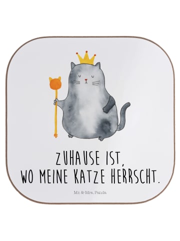 Mr. & Mrs. Panda Flaschenuntersetzer Katze König mit Spruch in Weiß