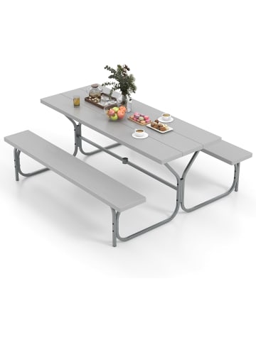 COSTWAY Bierzeltgarnitur 183cm mit 2 Bänken in Grau