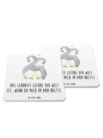 Mr. & Mrs. Panda Gläseruntersetzer Pinguine Kuscheln mit Spruch in Weiß