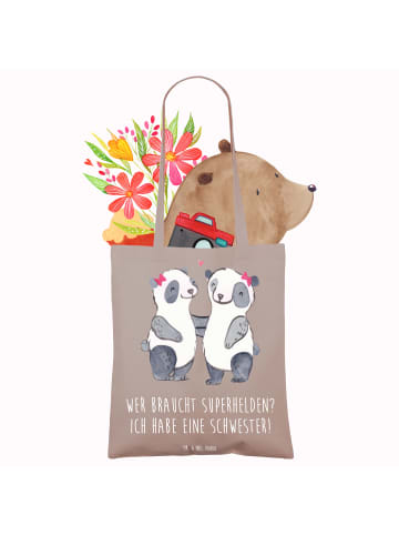 Mr. & Mrs. Panda Jutebeutel Liebe Schwester mit Spruch in Braun Pastell