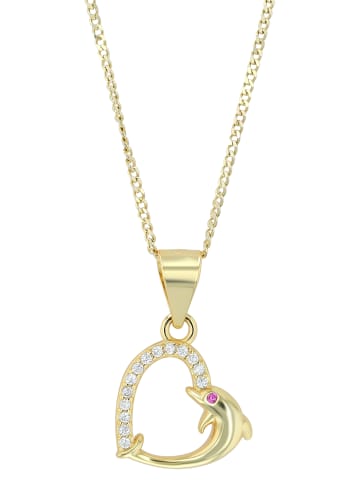 Adeliás Kinder Anhänger – Delfin Herzanhänger aus 925 Silber mit Zirkonia in gold
