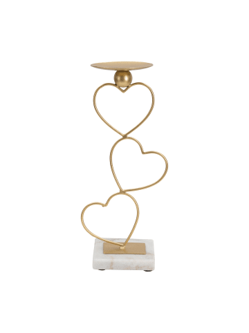 Mauro Ferretti Goldener Kerzenhalter aus Metall mit Herzen und Marmor, 14,5 x 10 x 32,5 cm