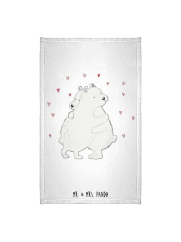 Mr. & Mrs. Panda Gästetuch Eisbär Umarmen ohne Spruch in Weiß