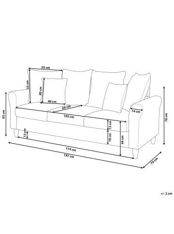 Beliani 3-Sitzer Sofa BORNHOLM in Schwarz - (W) 197 x (H) 76 x (L) 79 cm