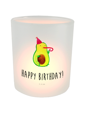 Mr. & Mrs. Panda Deko Windlicht Avocado Geburtstag mit Spruch in Transparent