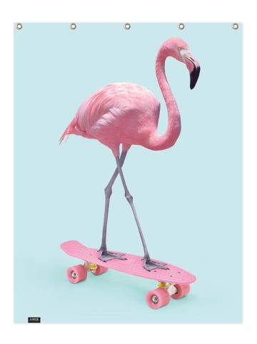 Juniqe Duschvorhang "Skate Flamingo" in Blau & Rosa