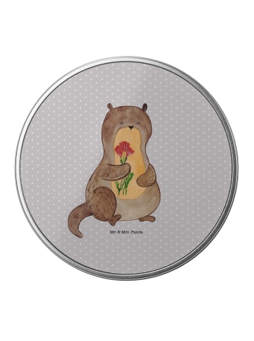 Mr. & Mrs. Panda Blechdose rund Otter Blumenstrauß ohne Spruch in Grau Pastell