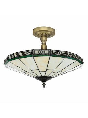 Licht-Erlebnisse Deckenlampe Ø 41.2 x (H)25.2 cm in Messing Antik Grün Creme
