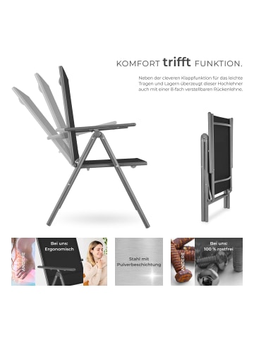 tectake klappbarer Terrassenstuhl mit Textilenem-Gewebe 54,5 x 65 x 107,5 cm