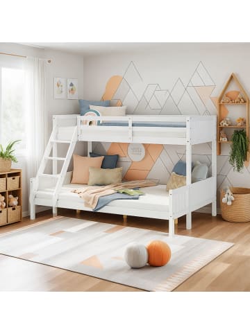 Homestyle4u Etagenbett 90x200 und 140x200 in Weiß mit Lattenrost und 2 Matratzen