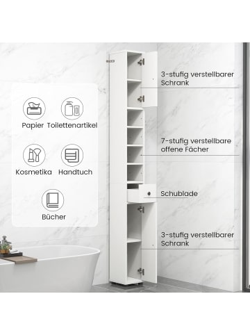 COSTWAY Badschrank schmal 20 x 20 x 180 cm in Weiß