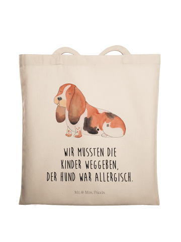 Mr. & Mrs. Panda Tragetasche Hund Basset Hound mit Spruch in Creme