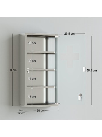 HOMCOM Medizinschrank in Silber 30L x 12B x 60H cm