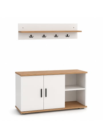 VCM Diele Garderoben Set Schuhschrank Sitzbank Gados L in Weiß / Honig-Eiche