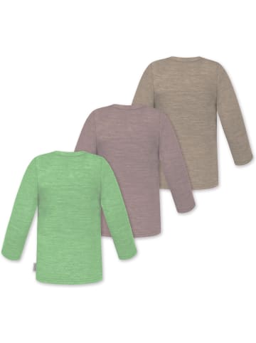 Normani Outdoor Sports 3er Pack Baby Merino Longsleeve Taupo in Beige/Rosa/Grün