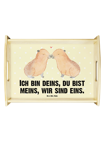Mr. & Mrs. Panda Holztablett Capybara Liebe mit Spruch in Gelb Pastell