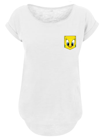 F4NT4STIC Long Cut T-Shirt Looney Tunes Tweety Pie Face Faux Pocket in weiß