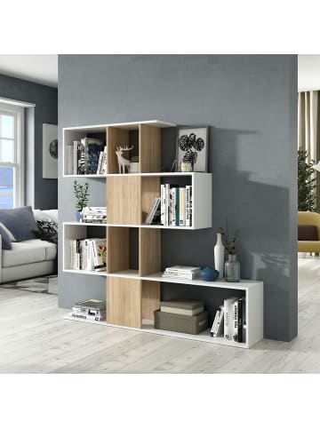 CALICOSY Bücherregal mit 4 EBENEN in Helles Holz - (W) 145 x (H) 145 x (L) 28 cm