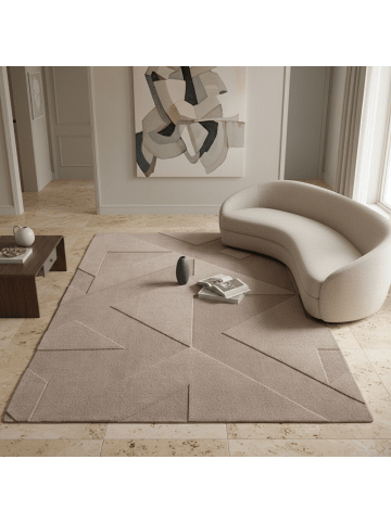 KADIMA DESIGN Teppich Kurzflor Waschbar Geometrisch LAVAREDO Strapazierfähig in Beige