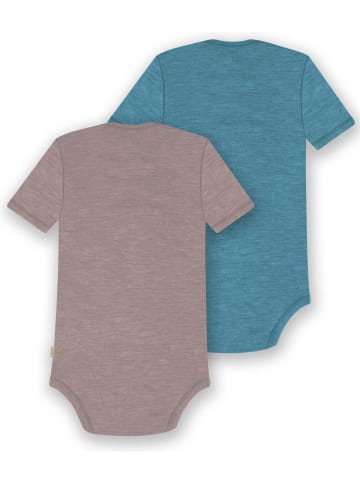 Normani Outdoor Sports 2er Set Baby Merino Body Kurzarm Tauranga in Rosa/Blau