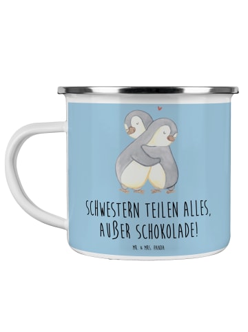 Mr. & Mrs. Panda becher emaille Schwestern Liebe mit Spruch in Blau Pastell