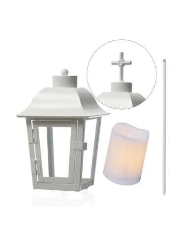 MARELIDA Laterne mit weißer Mini LED Kerze Grablaterne H: 51cm in weiß