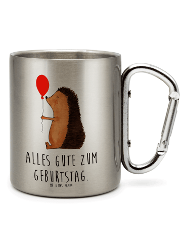 Mr. & Mrs. Panda Karabiner Tasse Igel Luftballon mit Spruch in Silber