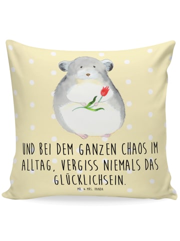 Mr. & Mrs. Panda Dekokissen Chinchilla Blume mit Spruch in Gelb Pastell