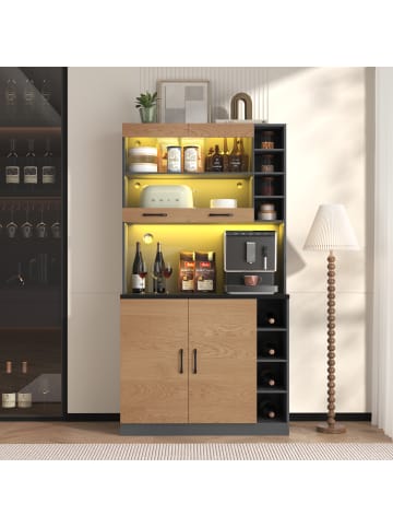 ABRIHOME Küchenschrank in Natürlich mit LED Beleuchtung 100x47x187 cm 