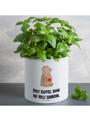 Mr. & Mrs. Panda Blumentopf Bär Kaffee mit Spruch in Weiß