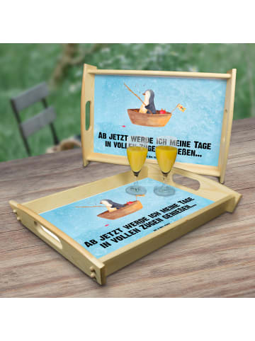 Mr. & Mrs. Panda Servierplatte Pinguin Angelboot mit Spruch in Eisblau