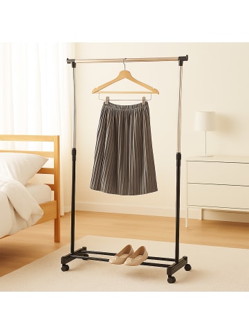 relaxdays Kleiderständer in Silber/ Schwarz - (B)80 x (H)90–158 x (T)42 cm
