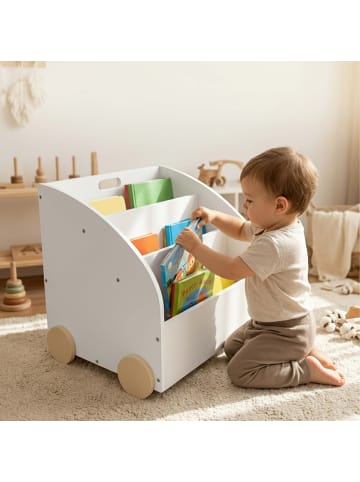 relaxdays Bücherregal „3 Fächer“ in Weiß/ Natur – (B)46 x (H)43,5 x (T)40 cm
