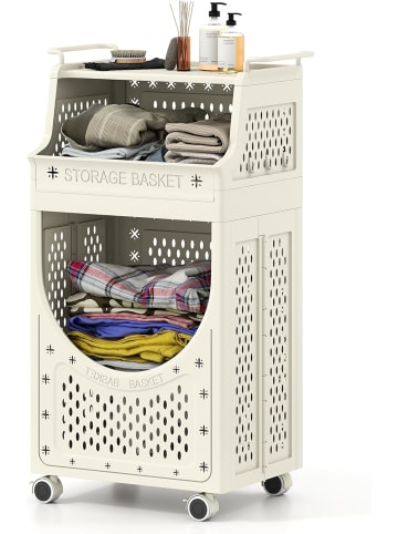 COSTWAY 3 Etagen Wäschekorbwagen in Beige