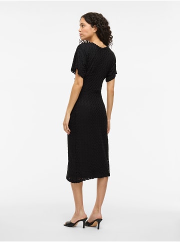 Vila Struktur Sommerkleid mit Knotendetail und Muster in Schwarz