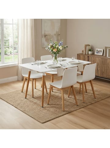 relaxdays Esstisch in Weiß/ Natur - (B)110 x (H)75 x (T)70 cm