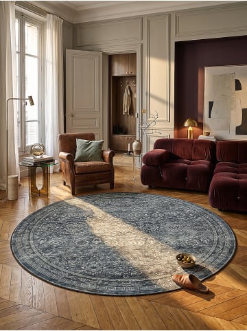 Teppich Kurzflor waschbar VERNANTE Vintage Wohnzimmer Diele in Grün-Grau