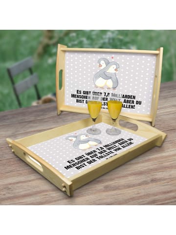 Mr. & Mrs. Panda Serviertablett Pinguine Kuscheln mit Spruch in Grau Pastell