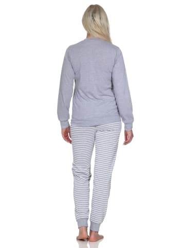 NORMANN langarm Schlafanzug Bündchen Pyjama gestreifter Hose in grau