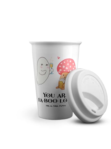 Mr. & Mrs. Panda Kaffeebecher Halloween Zauber mit Spruch in Weiß